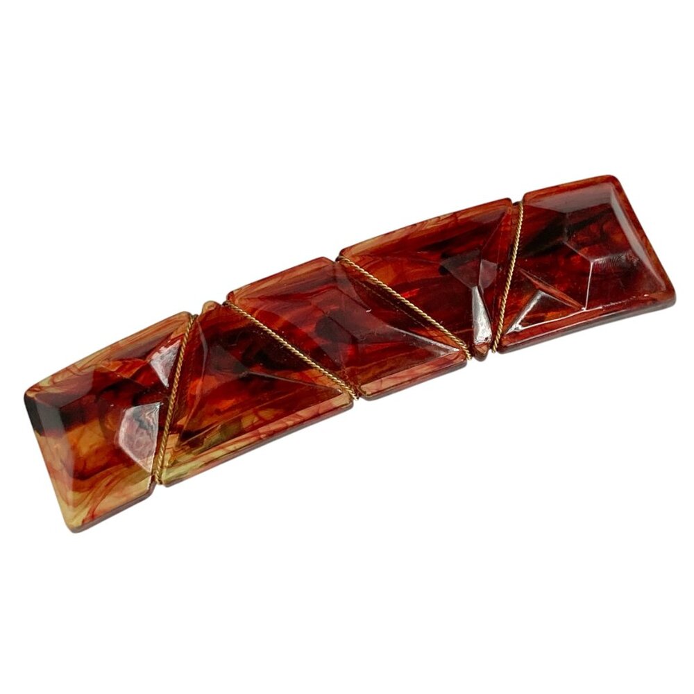 Vintage Faux Tortoise Shell Barrette Brown Orange Gold Tone 2-7/8" Hair 'n Now